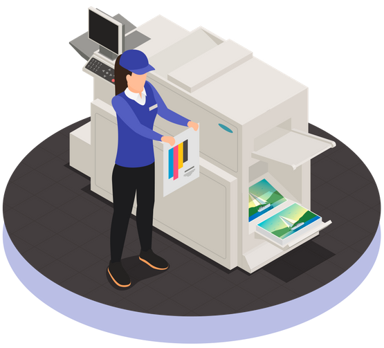 Ilustración maquina de imprimir